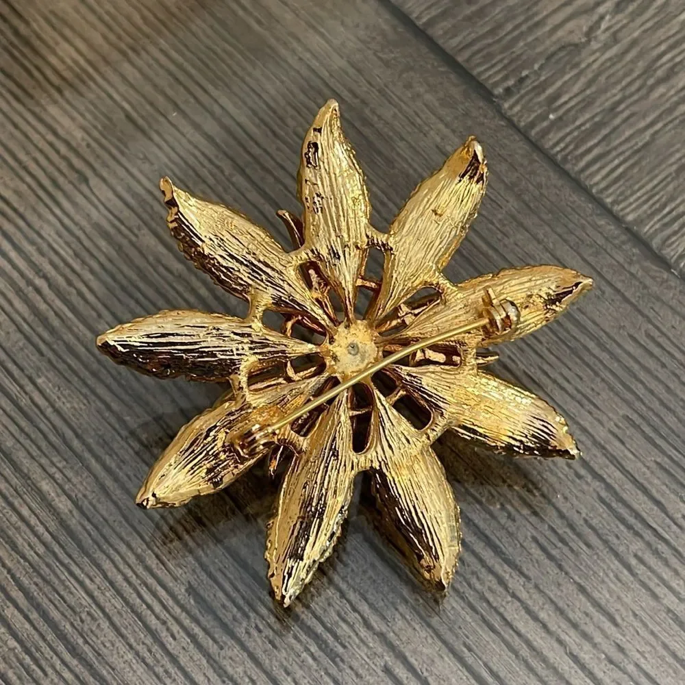 Vintage Gold-tone Floral Brooch with Pearl Accent & Rhinestones